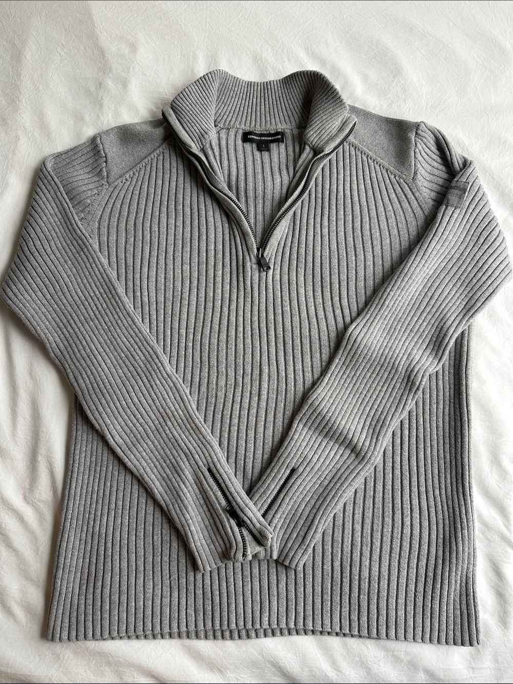 Express Ribbed Quarter-Zip Sweater - Light Gray